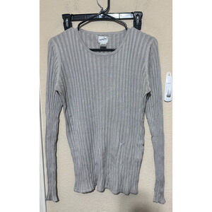 Jacqueline Ferrar 100% Silk Sweater grey ribbed womens Large Tall long sleeve